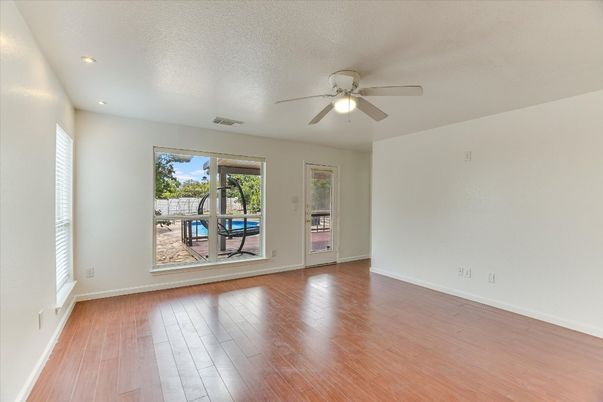Empty room, Interior, Recessed Lighting, Wood Texture Flooring