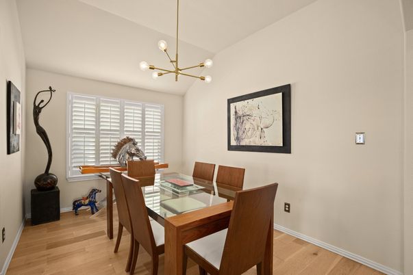 Dining room, Interior, Pendant Lights, Wood Texture Flooring