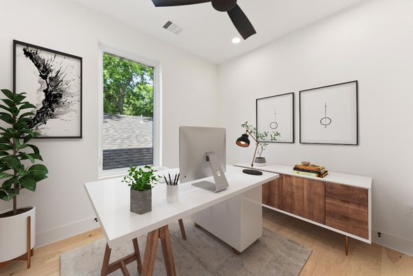 Home Office, Interior, Recessed Lighting, Wood Texture Flooring