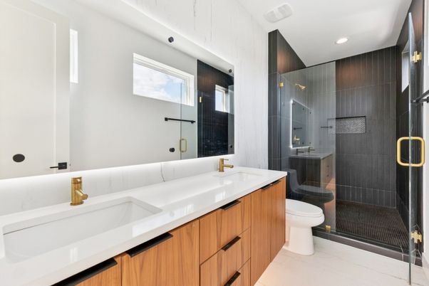 Bathroom, Dual Sink Vanities, Glass Shower, Interior, Recessed Lighting
