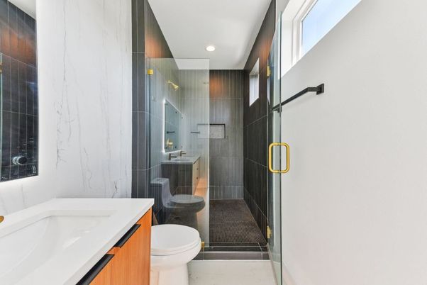 Bathroom, Glass Shower, Interior, Marble, Marble Walls, Recessed Lighting