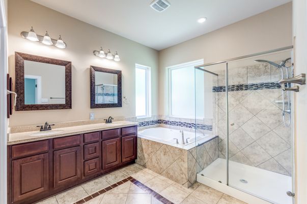 Bathroom, Dual Sink Vanities, Glass Shower, Interior, Recessed Lighting