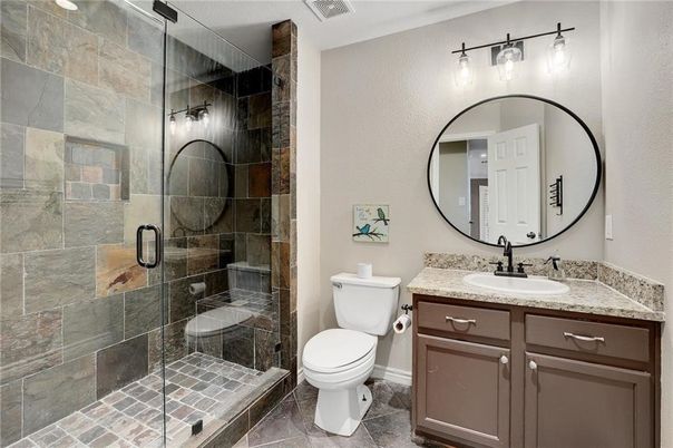 Bathroom, Glass Shower, Interior, Stone Walls