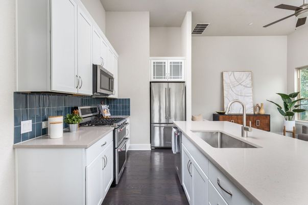 Interior, Kitchen, Stainless Steel Appliances, Wood Texture Flooring