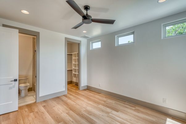 Bathroom, Empty room, Interior, Recessed Lighting, Wood Texture Flooring