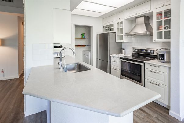 Interior, Kitchen, Stainless Steel Appliances, Wood Texture Flooring