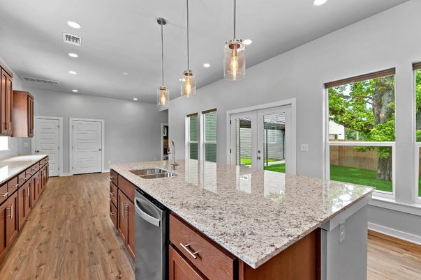 Interior, Kitchen, Pendant Lights, Recessed Lighting, Wood Texture Flooring