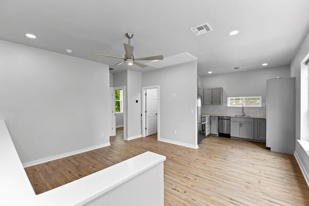 Interior, Kitchen, Recessed Lighting, Wood Texture Flooring