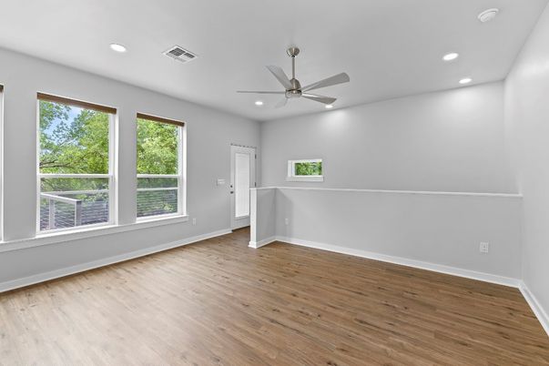 Empty room, Interior, Recessed Lighting, Wood Texture Flooring