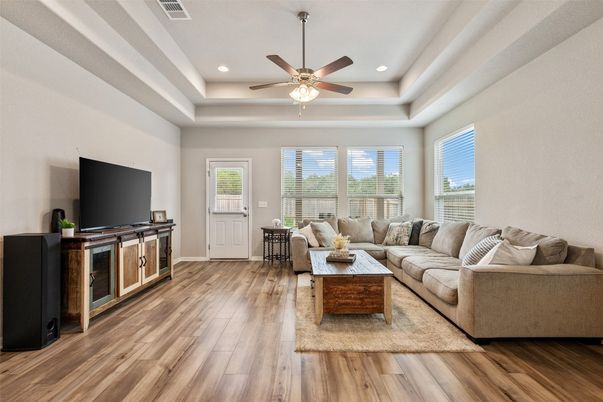 Interior, Living room, Recessed Lighting, Wood Texture Flooring