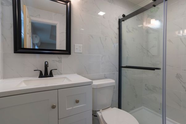 Bathroom, Glass Shower, Interior, Marble Walls