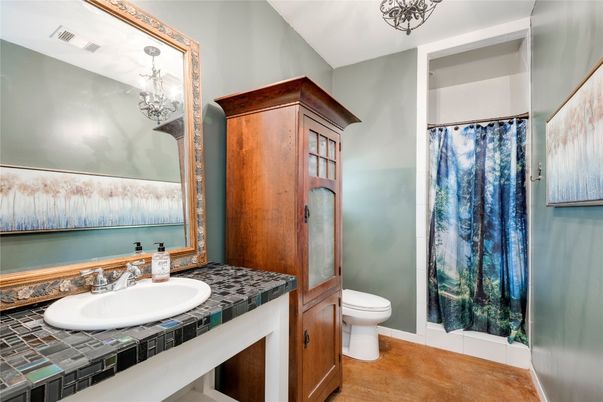Bathroom, Chandelier, Interior, Tile Countertops