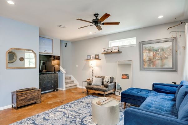 Interior, Living room, Recessed Lighting, Wood Texture Flooring