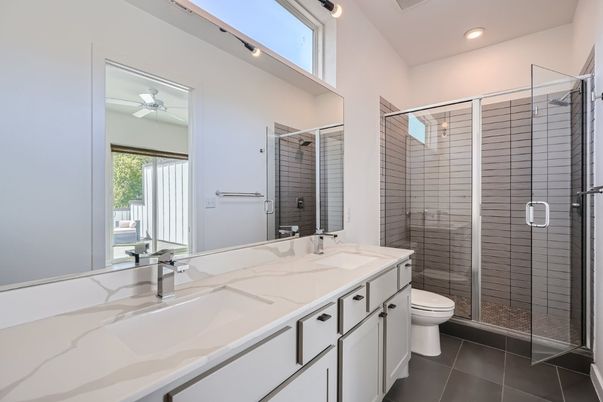 Bathroom, Dual Sink Vanities, Glass Shower, Interior, Recessed Lighting