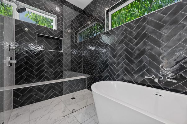 Bathroom, Free Standing Baths, Glass Shower, Interior, Marble, Marble Walls