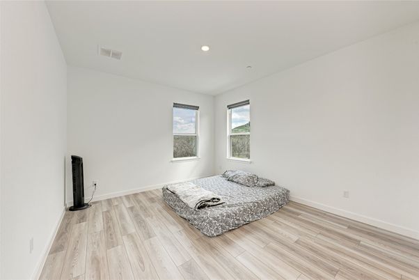 Bedroom, Interior, Recessed Lighting, Wood Texture Flooring