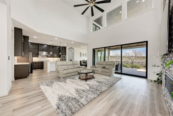 Interior, Kitchen, Living room, Pendant Lights, Recessed Lighting, Stainless Steel Appliances, Wood Texture Flooring