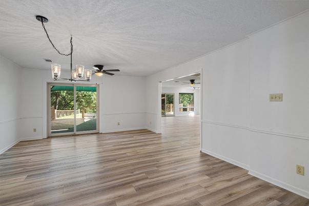 Empty room, Interior, Pendant Lights, Wood Texture Flooring