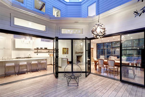 Dining room, Interior, Pendant Lights, Recessed Lighting, Wood Texture Flooring