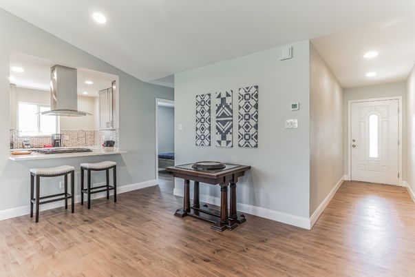 Interior, Kitchen, Recessed Lighting, Wood Texture Flooring