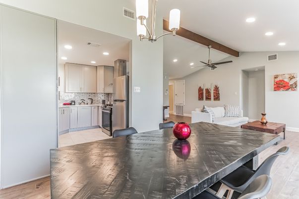 Interior, Kitchen, Recessed Lighting, Wooden Beams, Wood Texture Flooring