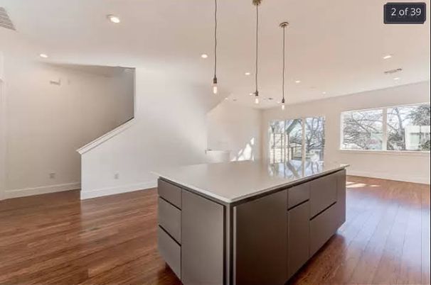 Empty room, Interior, Pendant Lights, Recessed Lighting, Wood Texture Flooring