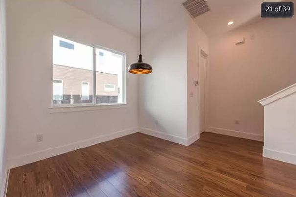 Empty room, Interior, Pendant Lights, Recessed Lighting, Wood Texture Flooring