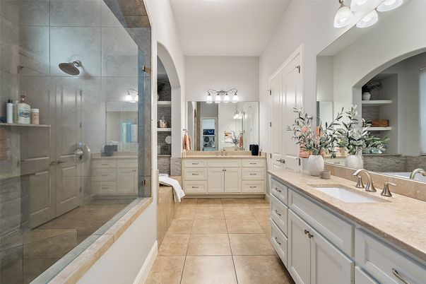 Bathroom, Dual Sink Vanities, Glass Shower, Interior
