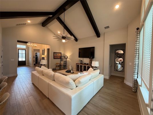 Interior, Living room, Recessed Lighting, Wooden Beams, Wood Texture Flooring