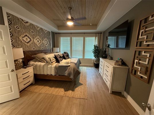Bedroom, Interior, Recessed Lighting, Wood Texture Flooring