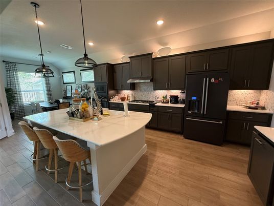 Interior, Kitchen, Pendant Lights, Recessed Lighting, Wood Texture Flooring