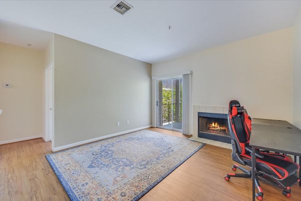 Fireplace, Fitness Equipment, Home Office, Interior, Recessed Lighting, Wood Texture Flooring