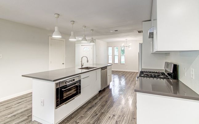 Interior, Kitchen, Pendant Lights, Stainless Steel Appliances, Wood Texture Flooring