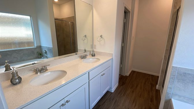 Bathroom, Dual Sink Vanities, Interior, Wood Texture Flooring