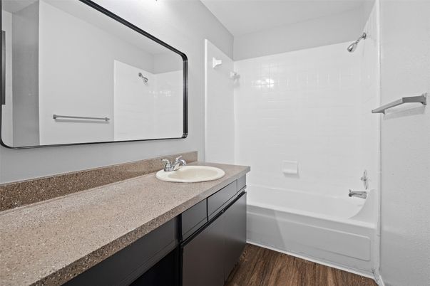 Bathroom, Dual Sink Vanities, Interior, Wood Texture Flooring