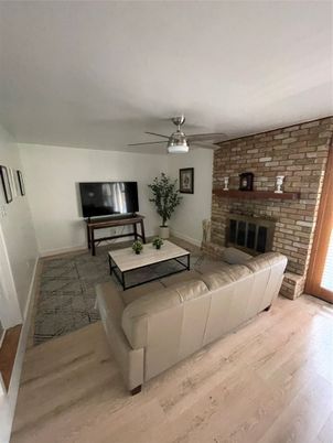 Fireplace, Interior, Living room, Stone Walls, Wood Texture Flooring