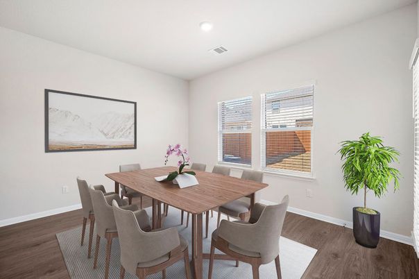 Dining room, Interior, Recessed Lighting, Wood Texture Flooring