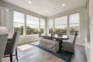 Dining room, Interior, Recessed Lighting, Wood Texture Flooring