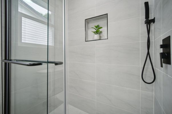 Bathroom, Glass Shower, Interior, Marble Walls