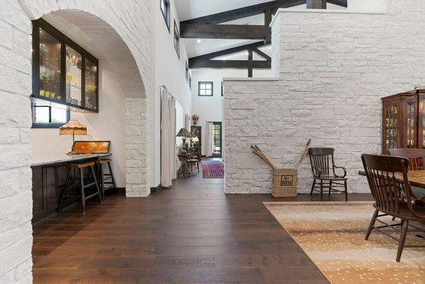 Interior, Stone Walls, Wooden Beams, Wood Texture Flooring