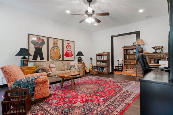Home Office, Interior, Living room, Recessed Lighting, Wood Texture Flooring