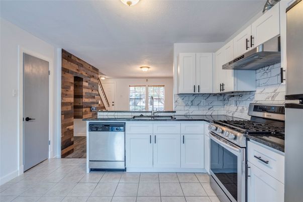 Interior, Kitchen, Marble Walls, Stainless Steel Appliances, Wooden Walls