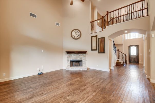 Fireplace, Interior, Pendant Lights, Wood Texture Flooring