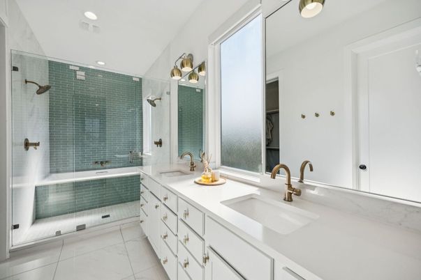 Bathroom, Dual Sink Vanities, Glass Shower, Interior, Recessed Lighting