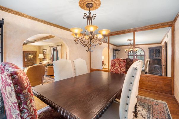 Chandelier, Dining room, Interior, Wood Texture Flooring