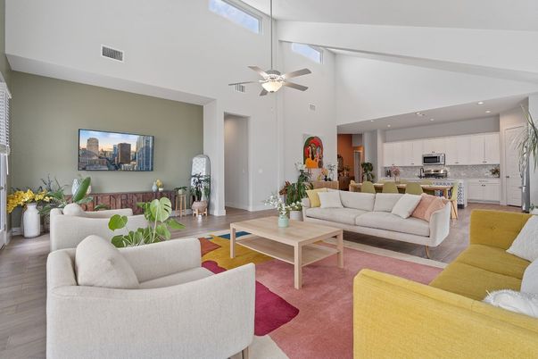 Interior, Kitchen, Living room, Recessed Lighting, Stainless Steel Appliances, Wood Texture Flooring