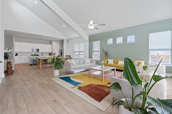 Dining room, Interior, Kitchen, Living room, Recessed Lighting, Stainless Steel Appliances, Wood Texture Flooring