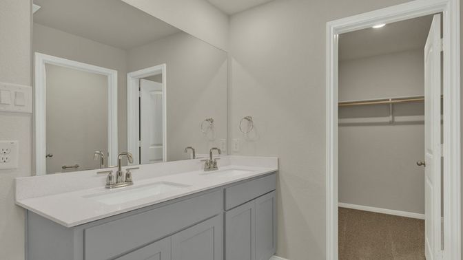 Bathroom, Dual Sink Vanities, Interior, Recessed Lighting, Walk-in Closets