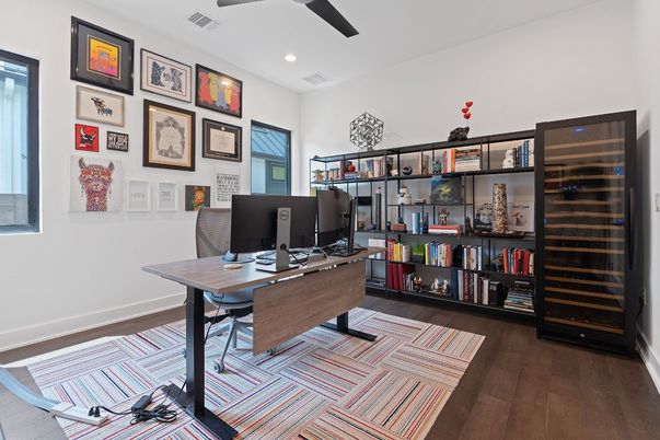 Home Office, Interior, Recessed Lighting, Wood Texture Flooring