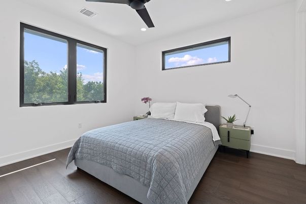 Bedroom, Interior, Recessed Lighting, Wood Texture Flooring